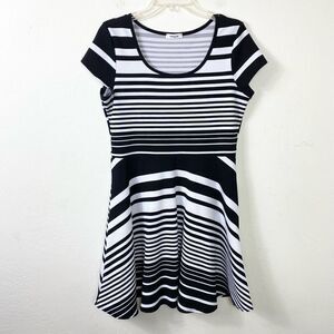 Persaya Black & White Striped Cap Sleeve Scoop Neck A Line Mini Dress Size XL